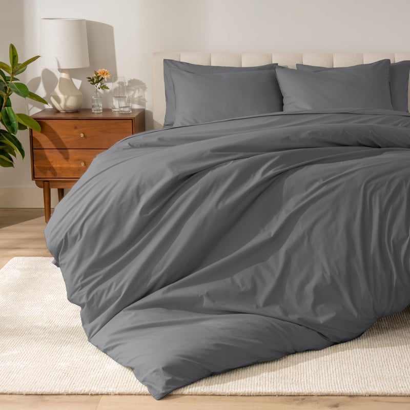 Bare Home 100% Organic Cotton Extra Long Duvet Cover Set - Crisp Percale Weave - Lightweight & Breathable - Cooling Duvet Cover Set (Twin/Twin XL, Grey) - Image 1